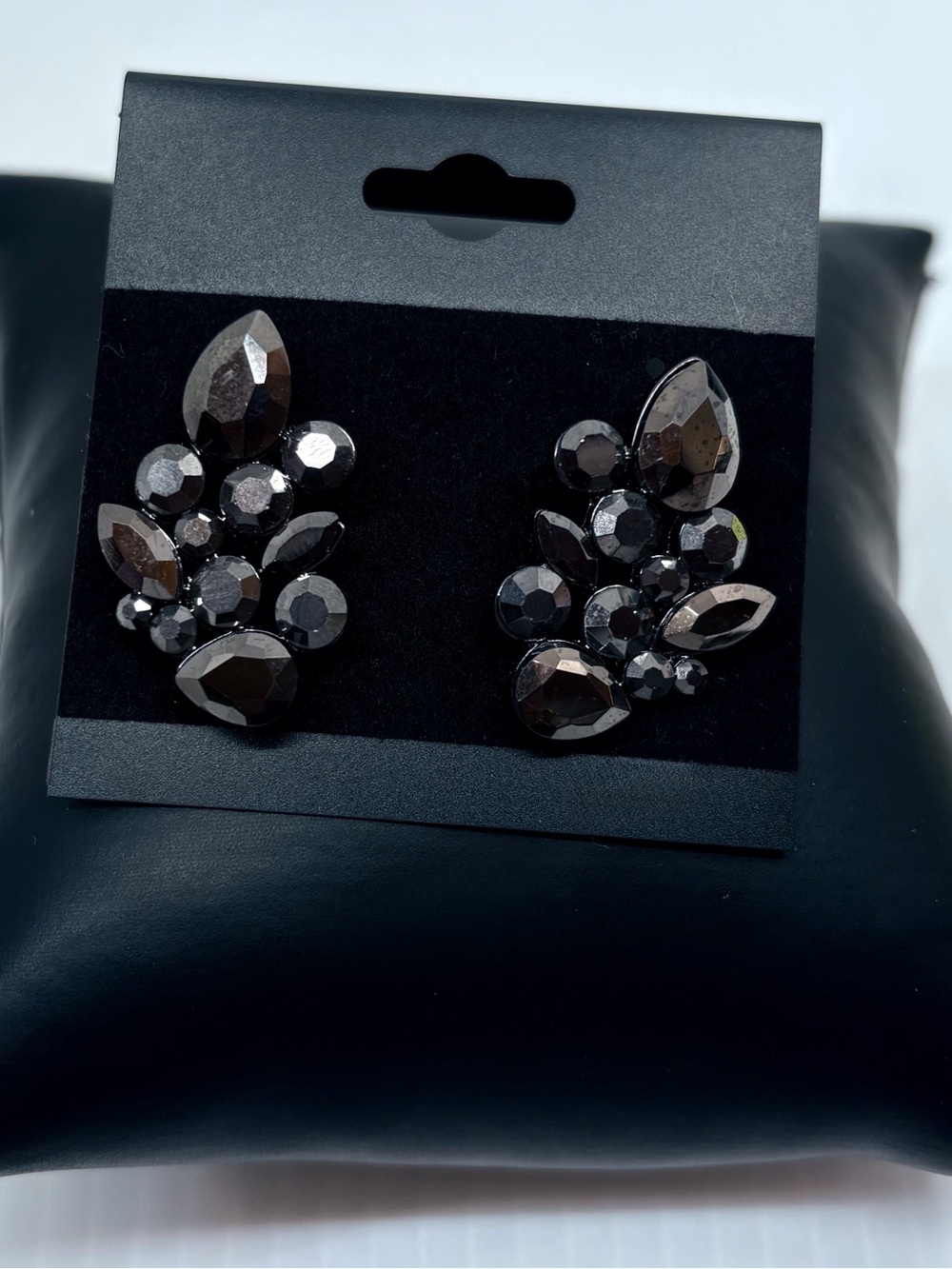 Black Faceted Crystal Cluster Earrings